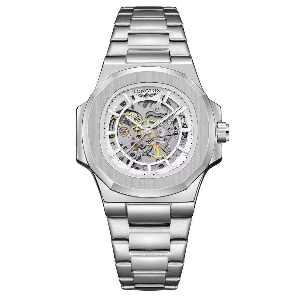 LONGLUX Men automatic mechanical watch luxury watches waterproof skeleton business cheap wholesale stainless steel gift watch - Sun Studio