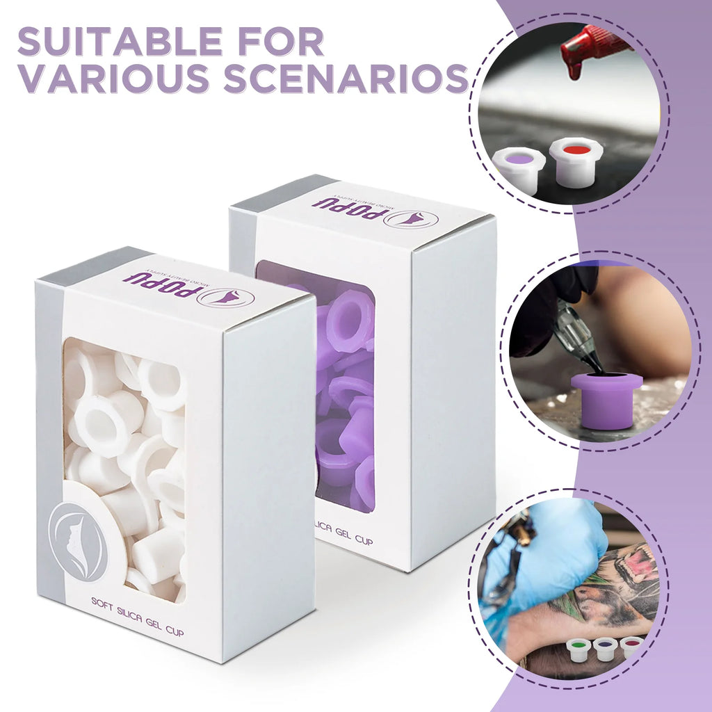 POPU Ink Cups 60 pcs Medium-12mm Disposable Soft White/Purple Colors for Permanent Makup & Tattoo Used - Sun Studio
