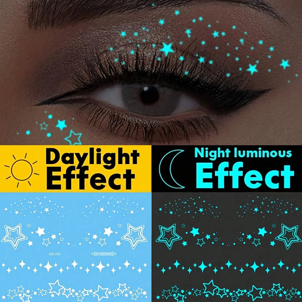 1pc Glow-In-The-Dark & White Ink Luminous Original Body Art Temporary Tattoo Sticker, Sparkling Star Eye Design - Sun Studio