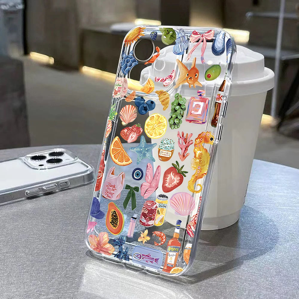 Ocean Animal Cute Phone Case For iPhone 11 Case iPhone 15 13 14 12 17 16 Pro Max 8 7 Plus XR XS SE Clear Protective Cover Funda - Sun Studio