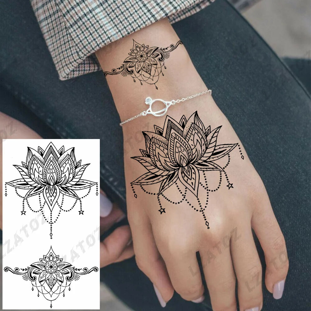 Unique Triangle Ocean Wave Temporary Tattoos For Men Women Realistic Tiger Lion Fake Tattoo Stickers Saying Transfer Art Tatoos - Sun Studio