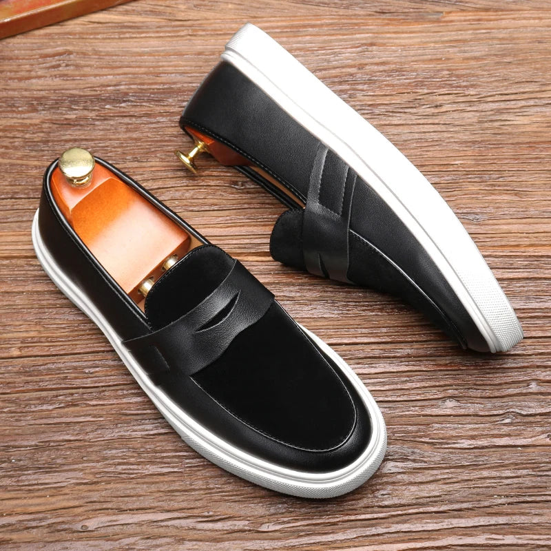 Fashion Men's Casual Slip-on Leather Shoes Men Classic British Style Penny Loafers Mens Outdoor Board Shoe Driving Flats - Sun Studio