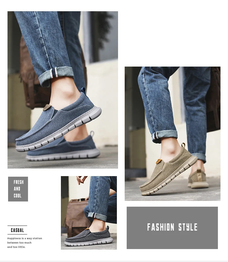New Men Canvas Shoes Fashion Men's Casual Shoes Light Non-slip Loafer Washed Denim Flat shoes Outdoor Sneakers Vulcanized Shoes - Sun Studio