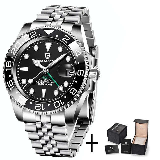 PAGANI DESIGN PD-1662 Luxury GMT Men Mechanical Wristwatch Sapphire Glass Stainless Steel 100M Waterproof Automatic Watches - Sun Studio