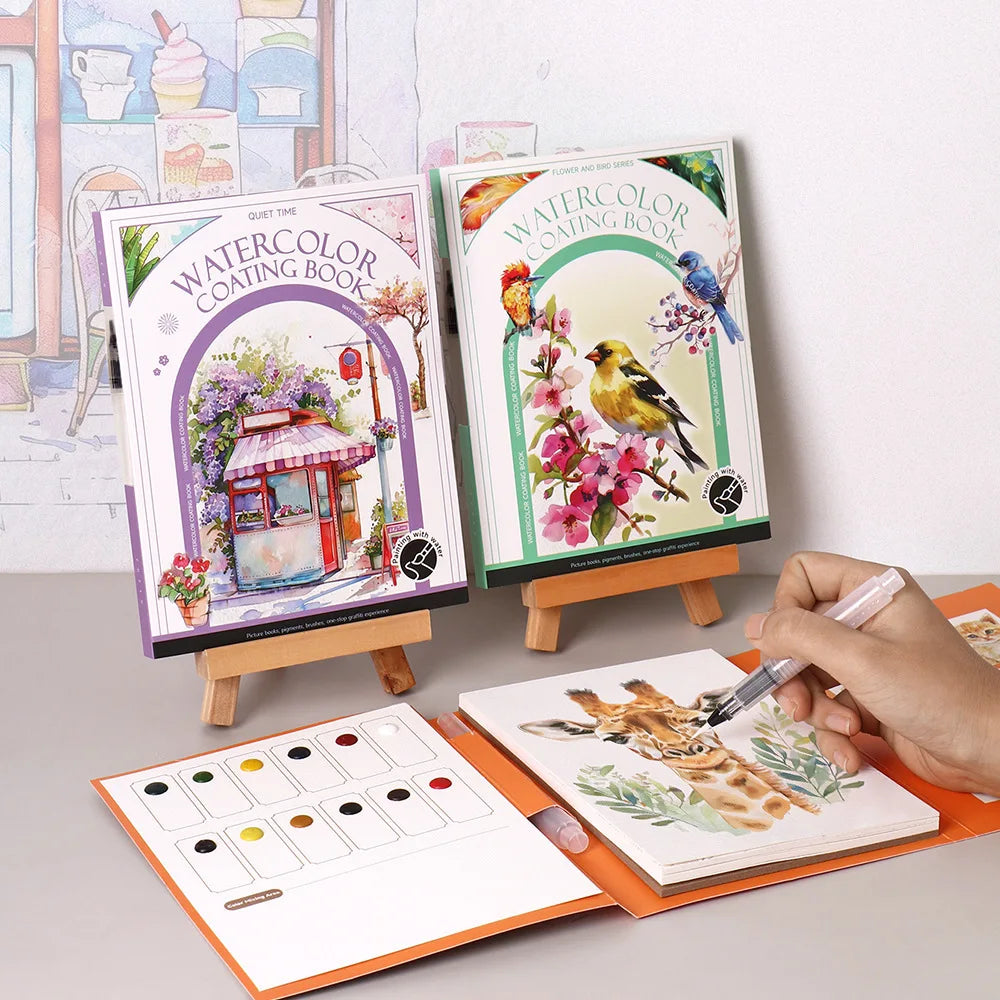 Bview Art Travel Watercolor Painting Set with Tri-Fold Book, Built-in 12 Colors & Stress Relief Note Paper for DIY Art Therapy - Sun Studio