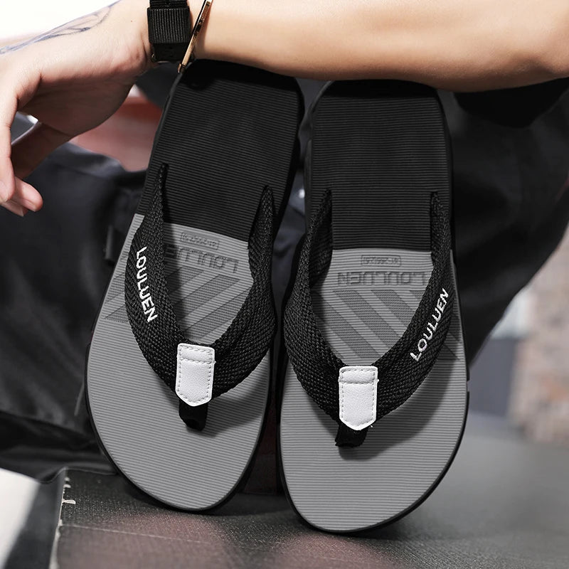 [Color blocked flip flops] Comfortable color blocked flip flops - Men's non slip casual rubber bottom EVA flip flops, suitable f - Sun Studio