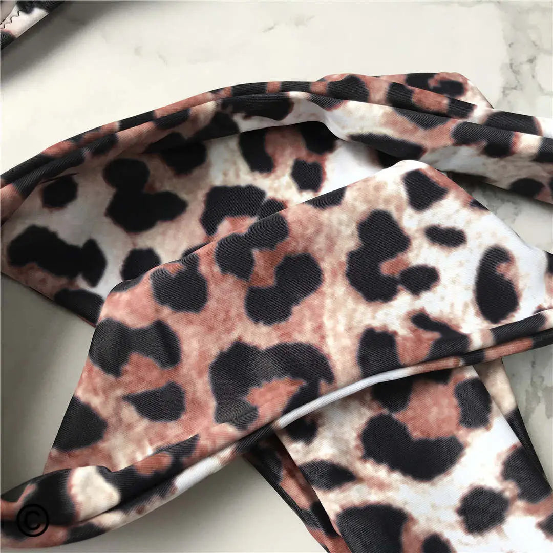 S - XL New Sexy Leopard Bikini Women Swimwear Female Swimsuit Two-pieces Bikini set Underwire Bather Bathing Suit Swim Wear V872 - Sun Studio