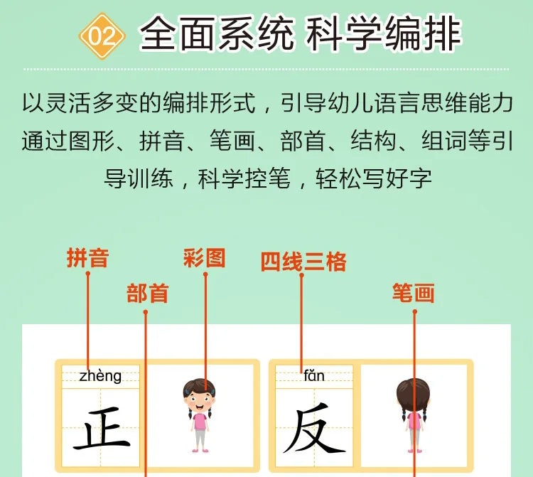 Chinese Characters Pre-School 600-word Calligraphy 4 Books Didactic Book for Children Practice Kids Early Education Painting Art - Sun Studio