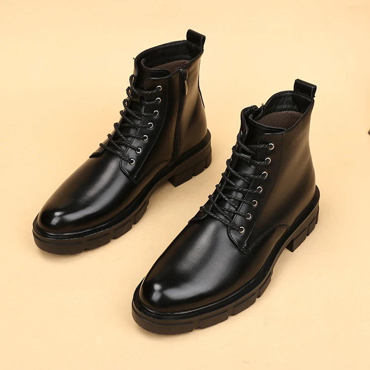 men's casual autumn winter boots lace-up original leather shoes tooling work boot outdoors cowboy platform ankle botas masculina - Sun Studio