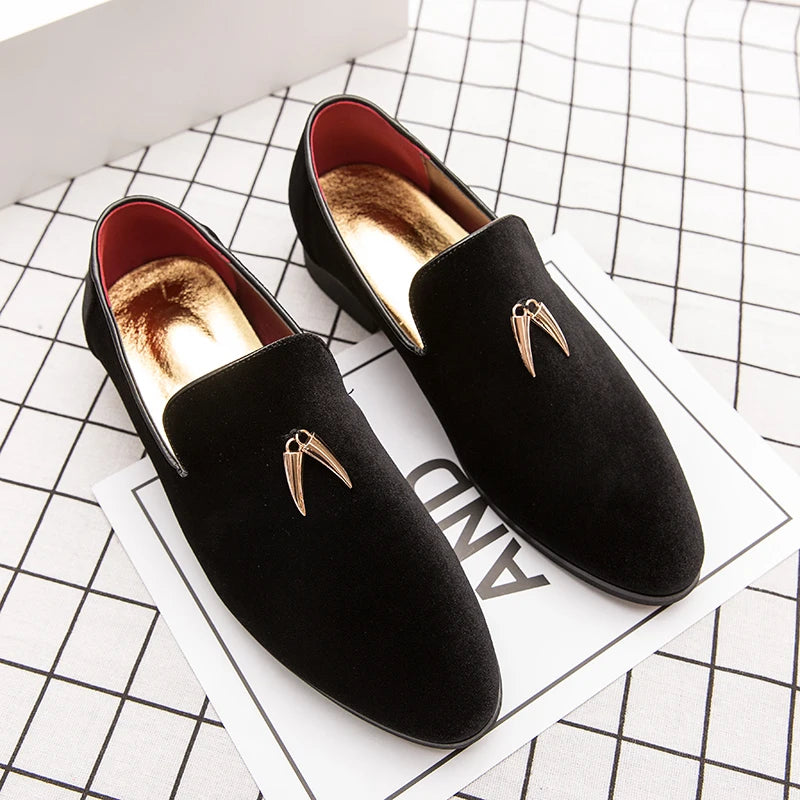 Fashion Party and Wedding Handmade Men Loafers Men Velvet Shoes Leaves and Gold Buckle Men Dress Shoe Men's Flats Zapatos Hombre - Sun Studio