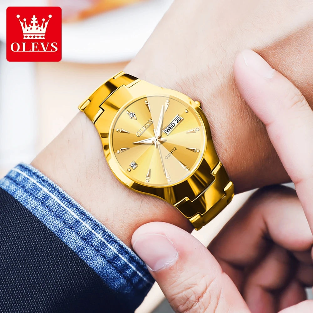 OLEVS Men's Watches Top Brand Luxury Original Quartz Wacth for Man Waterproof Tungsten Steel Case Strap Luminous Date Week Thin - Sun Studio