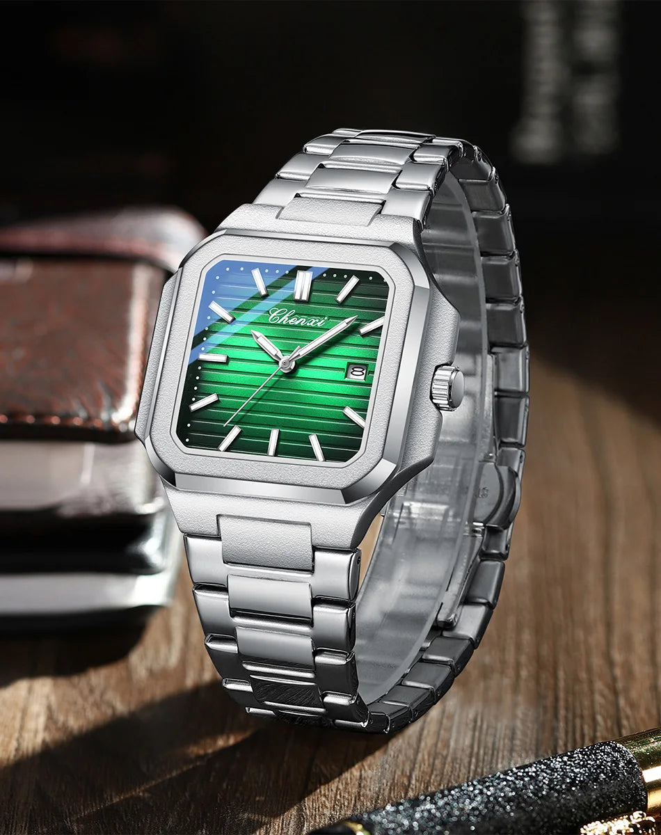 2025 New Man Watches Luxury Fashion Square Men's Quartz Watch Calendar Luminous Waterproof Stainless Steel High Quality Clock - Sun Studio