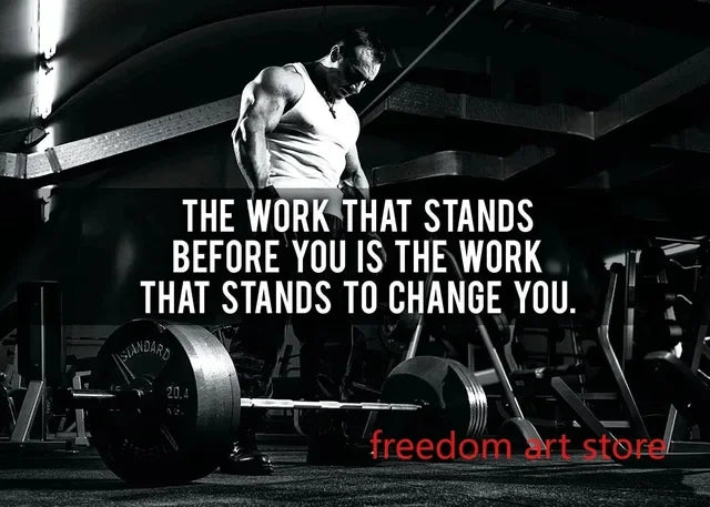 Gym Motivation Muscle Man Bodybuilding Fitness Strength Barbell Art Poster Canvas Painting  Wall Print Picture for Home Gym Deco