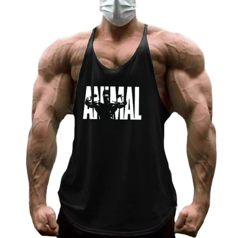 Strength Printed Men's Stringer Vest - Cotton Breathable Y - Fitness Back Fitness Wear, Intensive Training and Fitness Style - Sun Studio