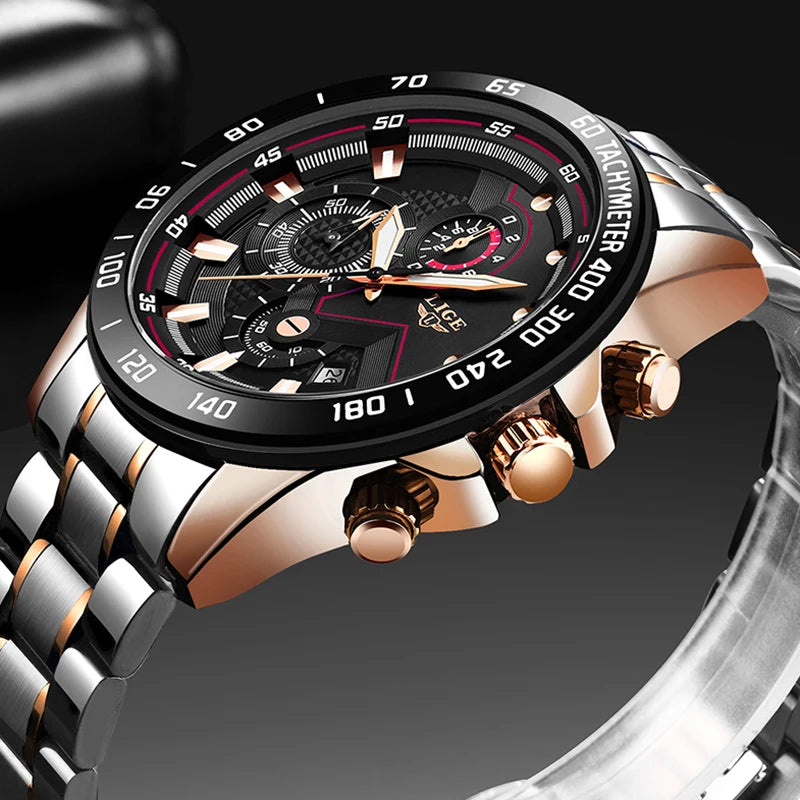 2025 New LIGE Fashion Mens Watches Stainless Steel Top Brand Luxury Sport Chronograph Quartz WithWatch For Men Relogio Masculino - Sun Studio