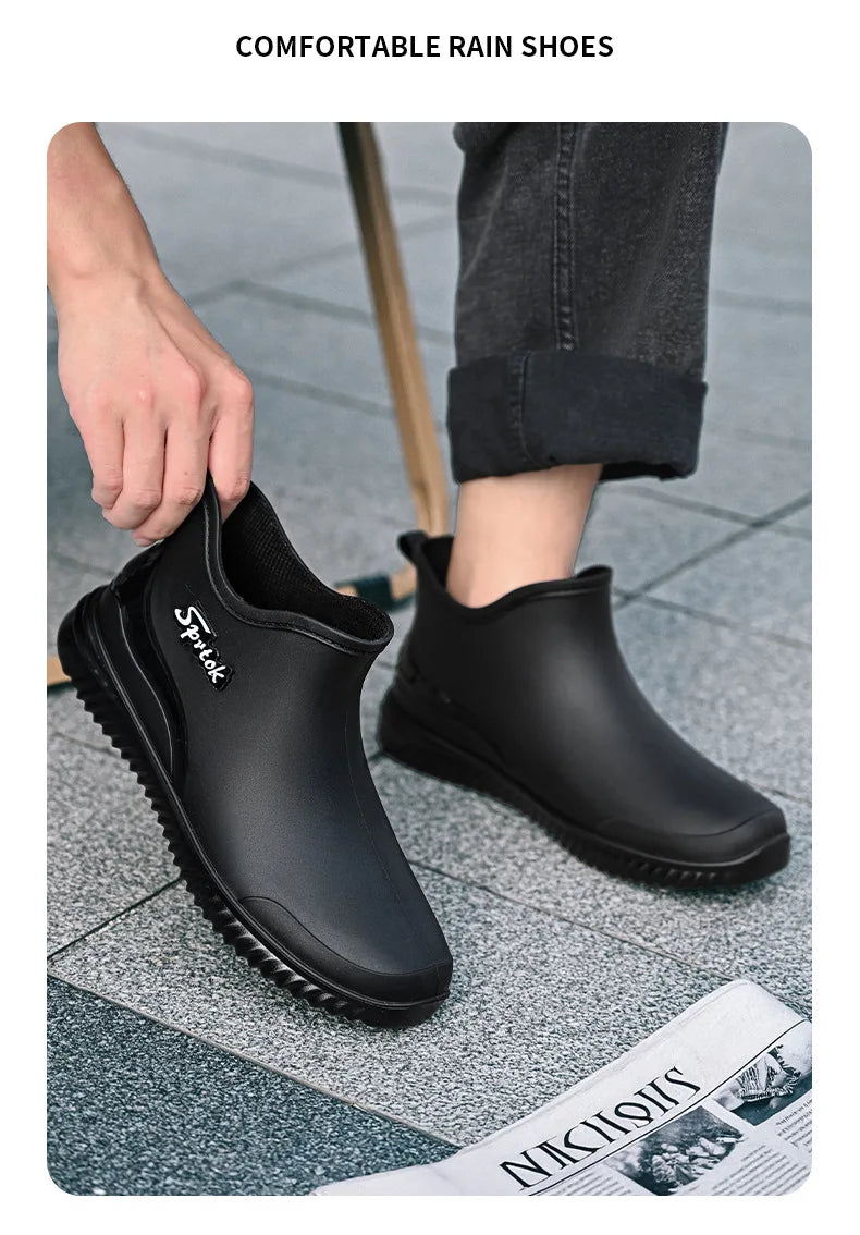 Couples Short Rain Shoes Fashion Light Waterproof Shoes Non-Slip Sports Korean Rain Boots - Sun Studio