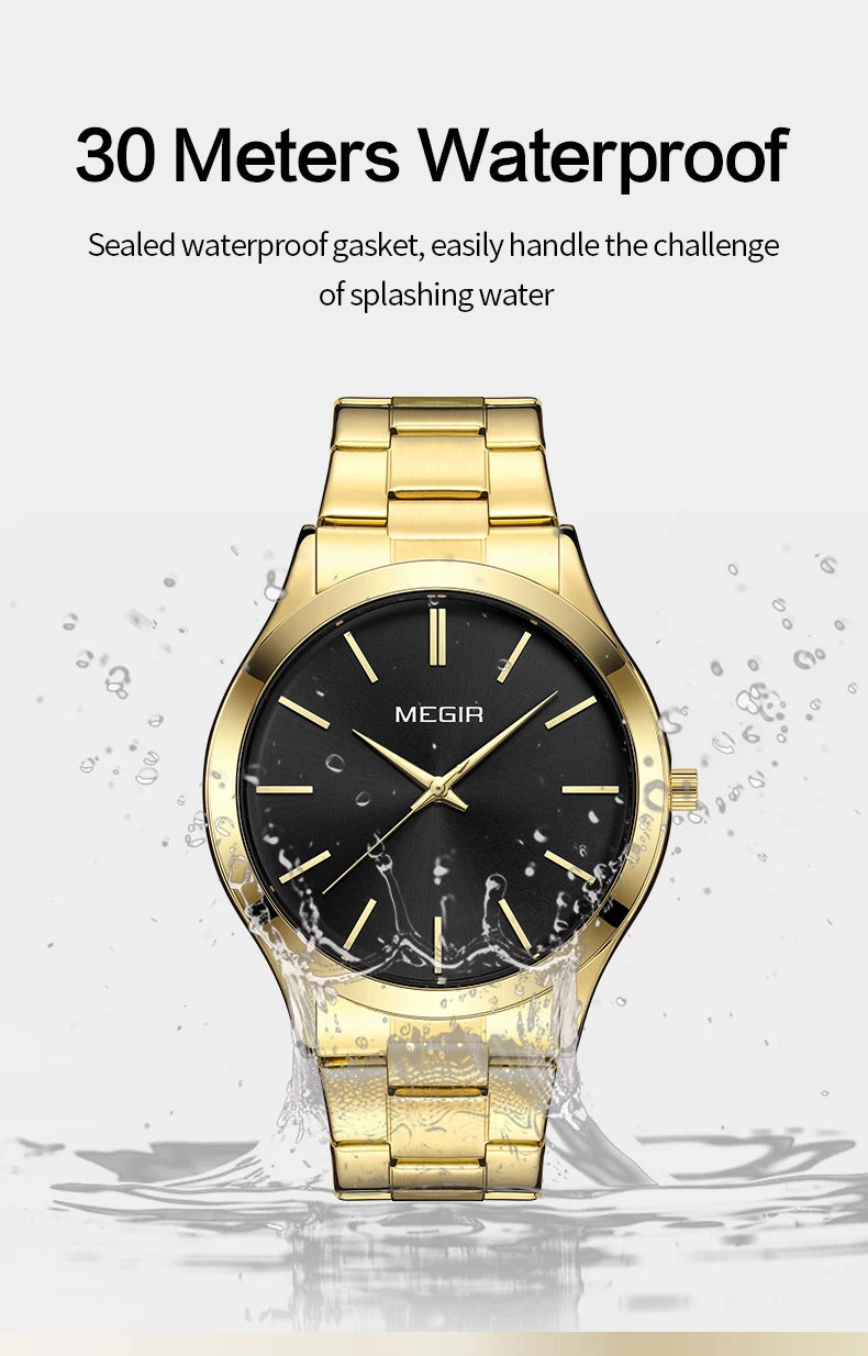 MEGIR Business Luxury Men's Watches Stainless Steel Luminous Waterproof Man Wristwatch Fashion Casual Men Quartz Watch Reloj - Sun Studio
