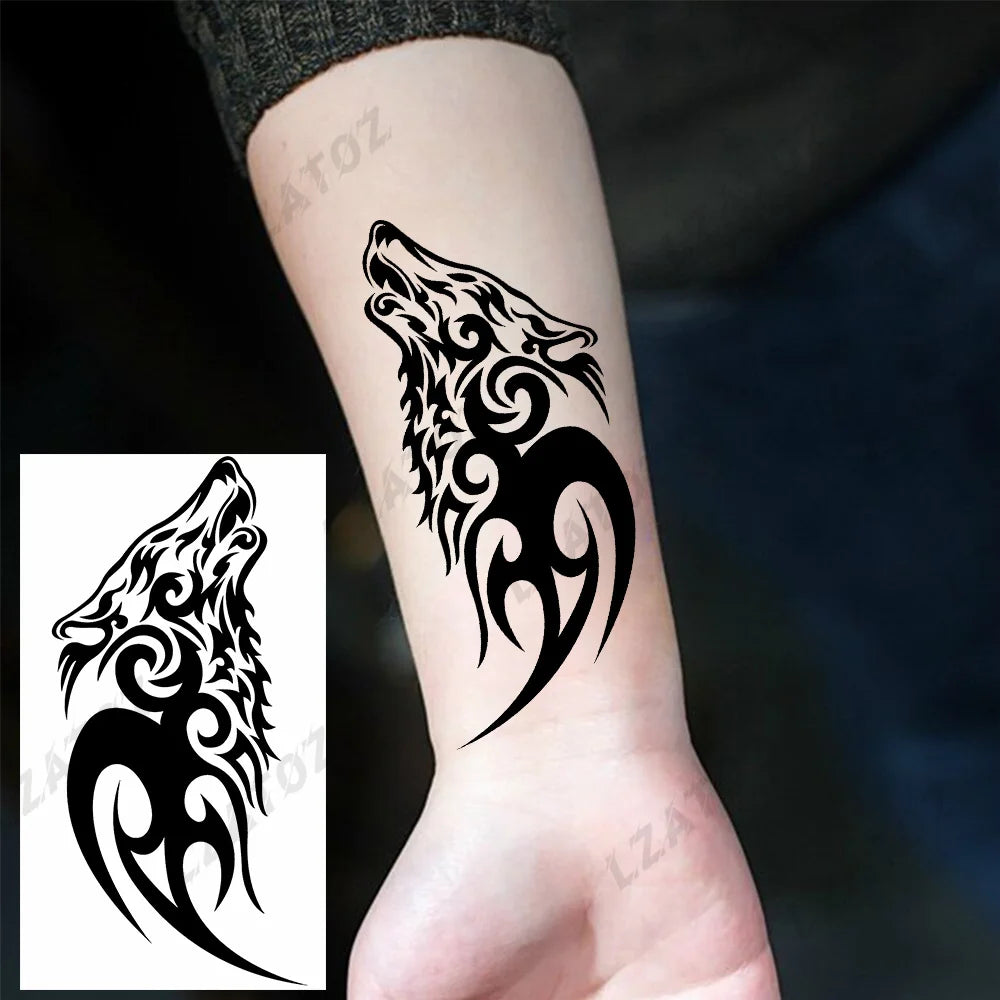 Unique Triangle Ocean Wave Temporary Tattoos For Men Women Realistic Tiger Lion Fake Tattoo Stickers Saying Transfer Art Tatoos
