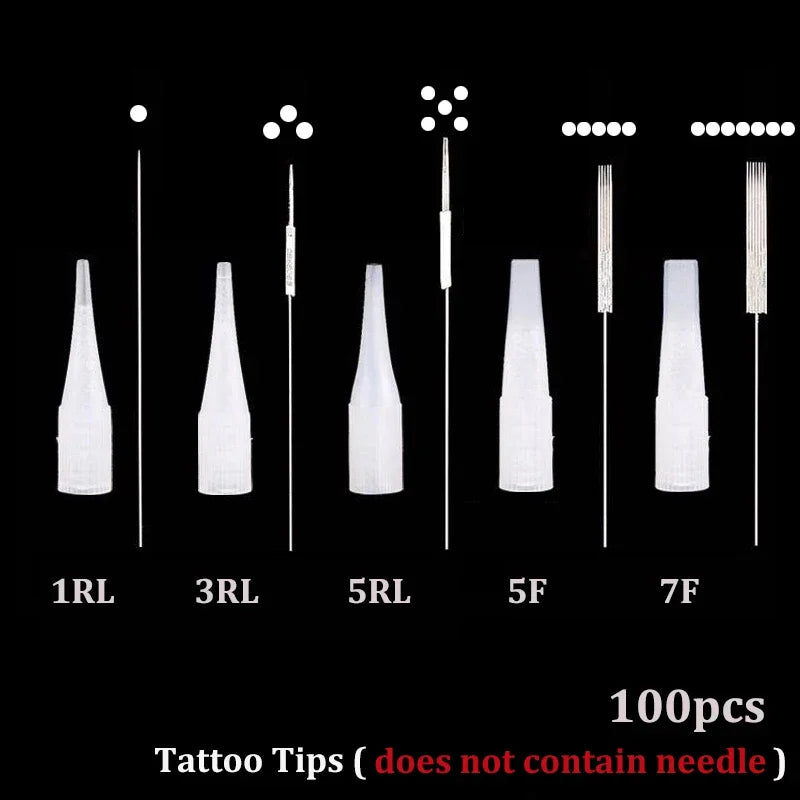 100p 1RL/3RL/5RL/5F/7F Individual Packed Eyebrow Tattoo Tip Permanent Makeup Machine Tattoo Needle Tip Tattoo Nozzle Needle Caps - Sun Studio
