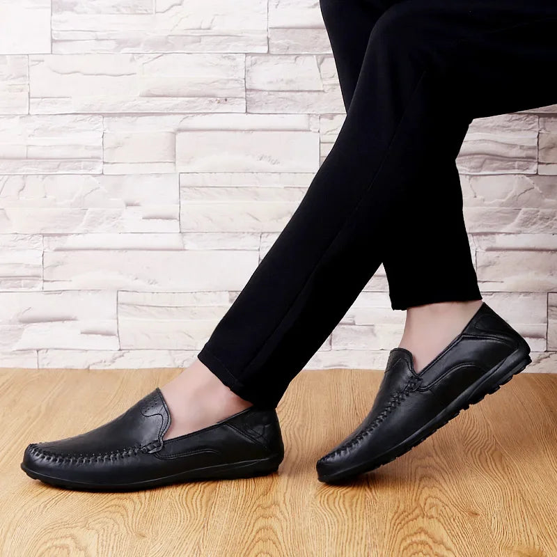 Genuine Leather Men Casual Shoes Luxury Brand Designer Men Loafers Moccasins Breathable Slip on Male Boat Shoes Plus Size 37-47 - Sun Studio