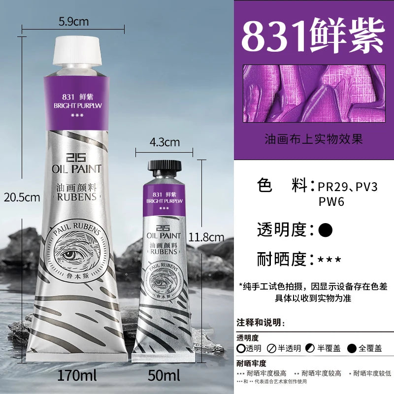 1PC Paul Rubens Oil Paint,170ml LargeTubes, Professional Oil Based Paint with High Saturation, Creamy Texture, and Consistency
