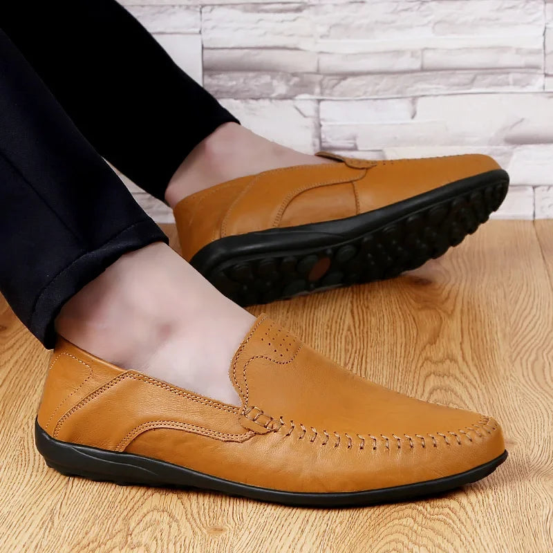 Genuine Leather Men Casual Shoes Luxury Brand Designer Men Loafers Moccasins Breathable Slip on Male Boat Shoes Plus Size 37-47 - Sun Studio