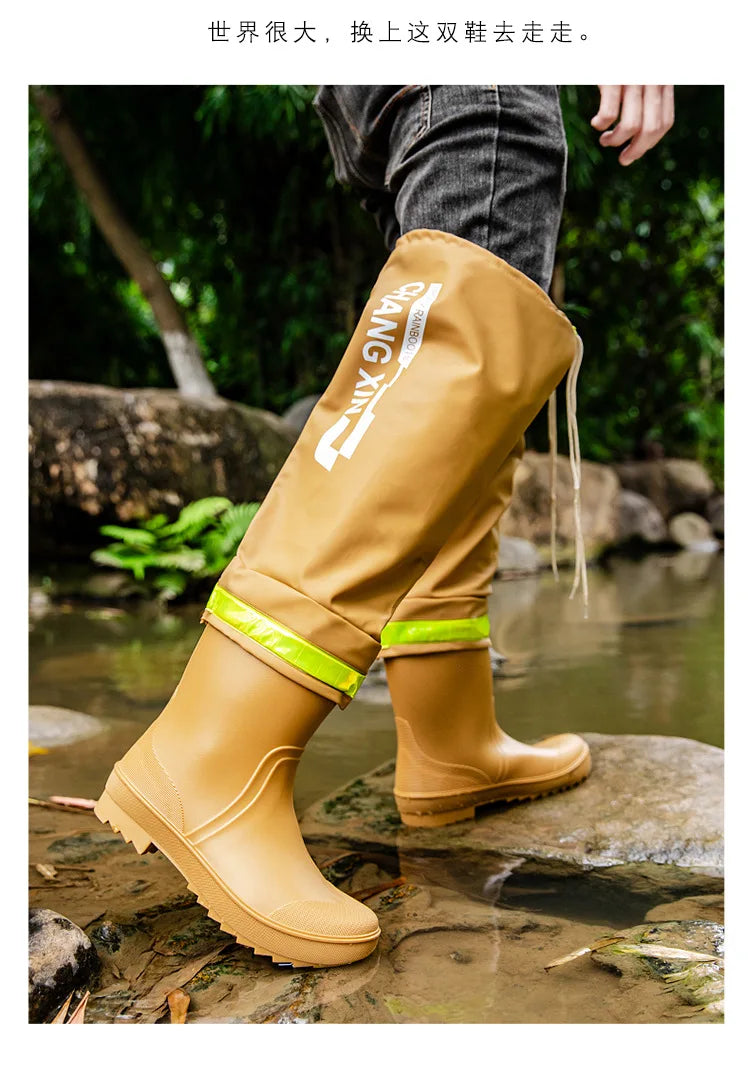 Men's Rain Boots Fashion High-Top Rain Boots for Outer Wear Long-Tube Waterproof and Non-Slip Couple Style Outdoor Fishing Boots - Sun Studio