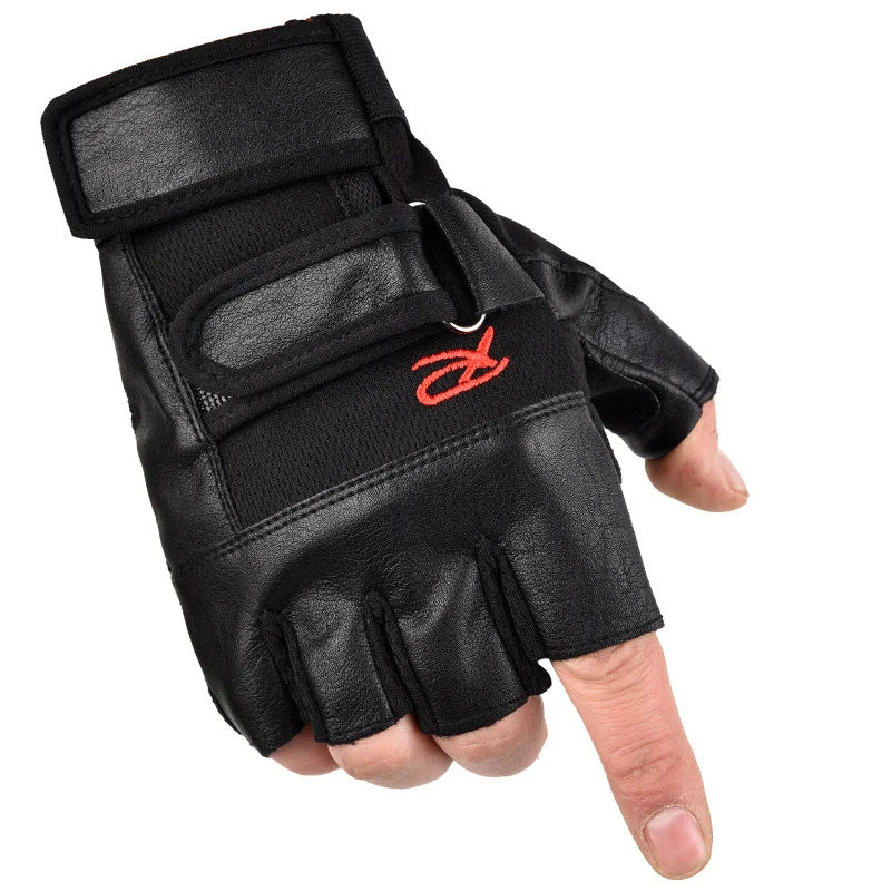 Leather Fitness Sports Weightlifting Weight Lifting Men Gym Gloves Mitts Thicken Half Finger Summer Durable - Sun Studio