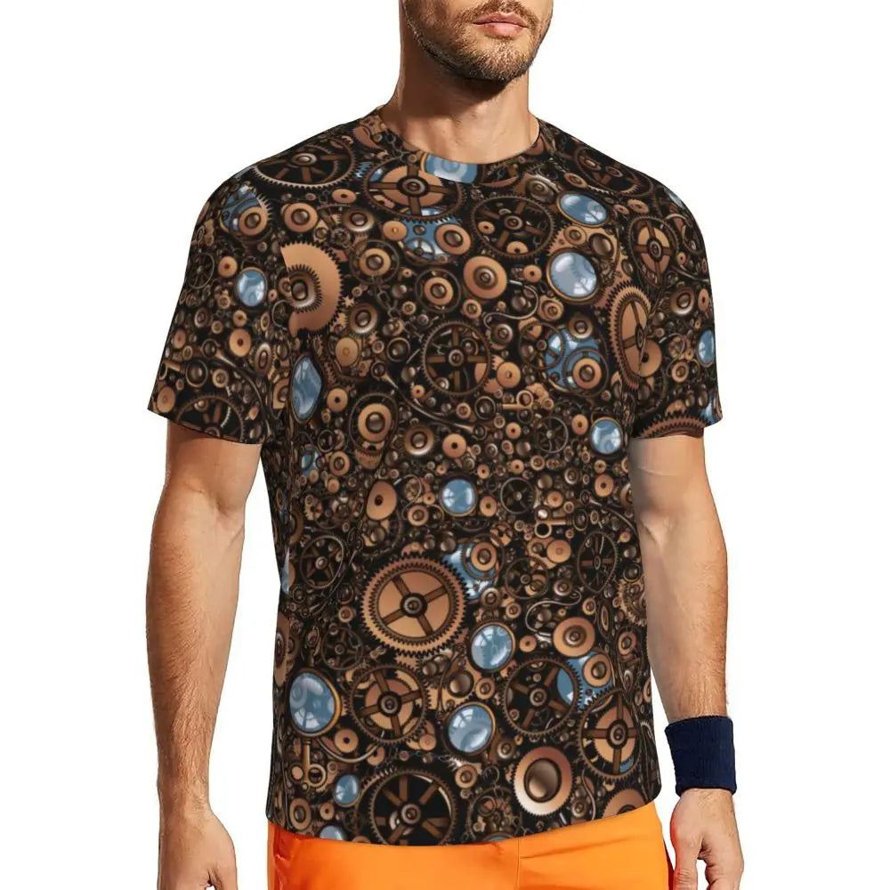 Gym T Shirt For Men Steampunk Design T-Shirts Fashion Wonderful Clockwork Vintage Summer Tees O Neck Streetwear Design Tops - Sun Studio