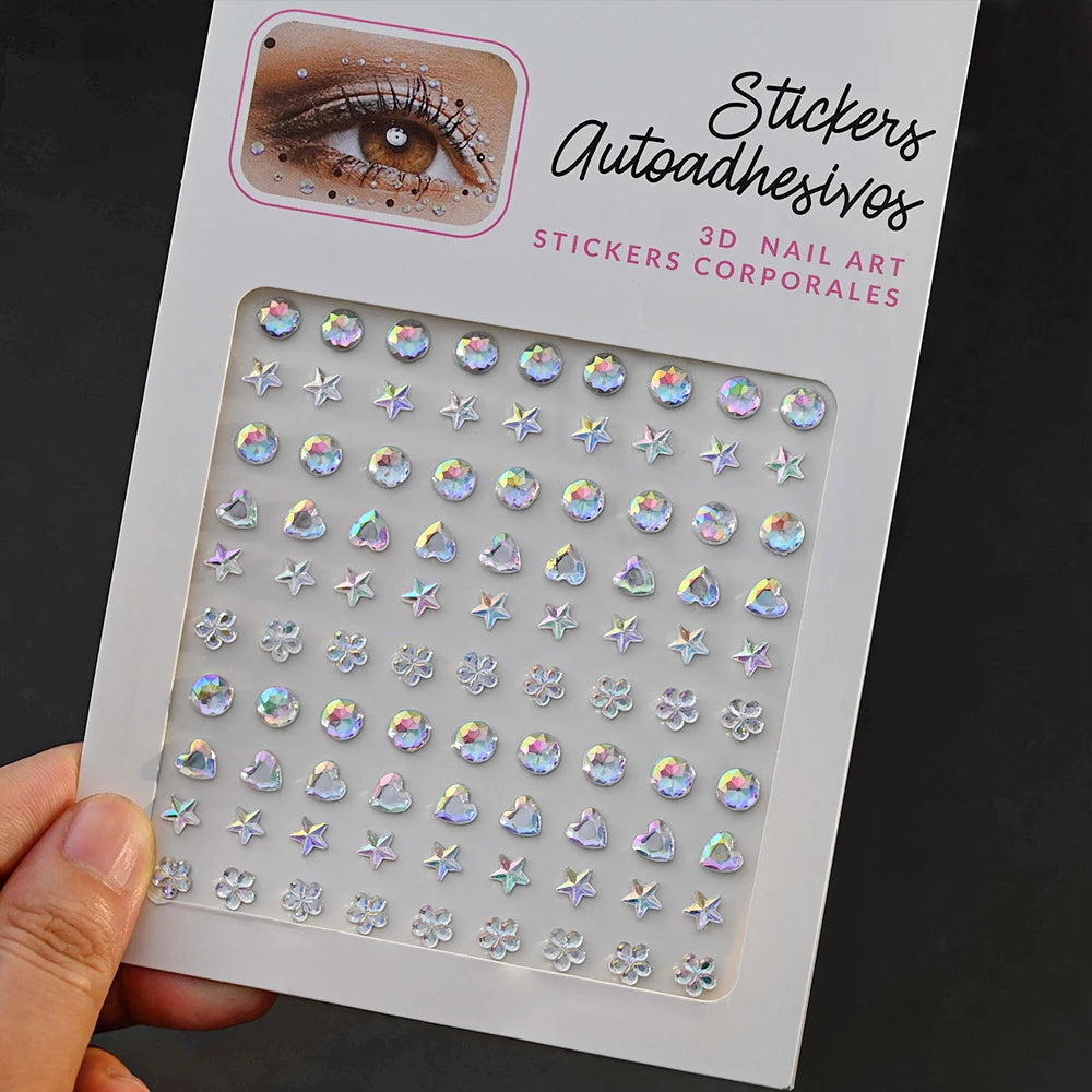 1Pcs Face Diamond Gem Sticker 5D Colorful Rhinestone Tattoo Stickers Fo Festival Nail Body Makeup Bling Jewelry DIY Face Sticker