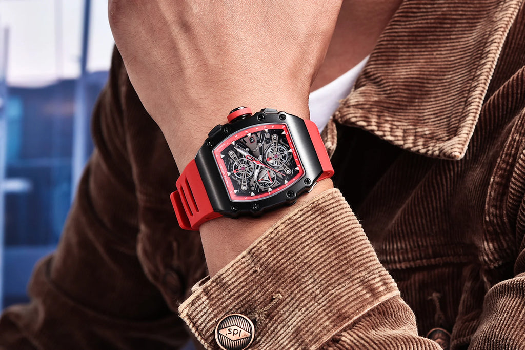 PAGANI DESING Men's Quartz Watches Skeleton Dial 100M Waterproof Sport Rectangle Sapphire glass Watch for Men - Sun Studio