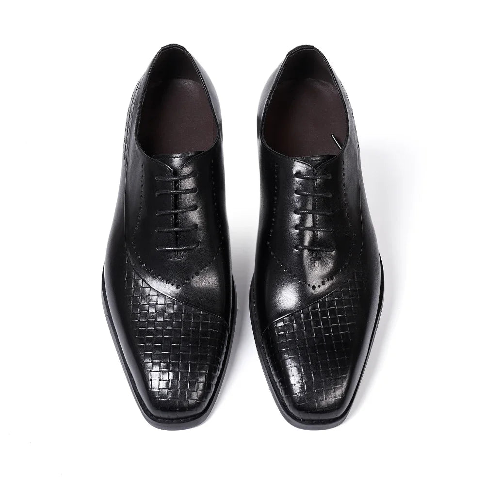 Men's Genuine Leather Oxfords Fashion Pointed Toe Wedding Party Dress Shoes Luxury Lace-Up Office Career Formal - Sun Studio