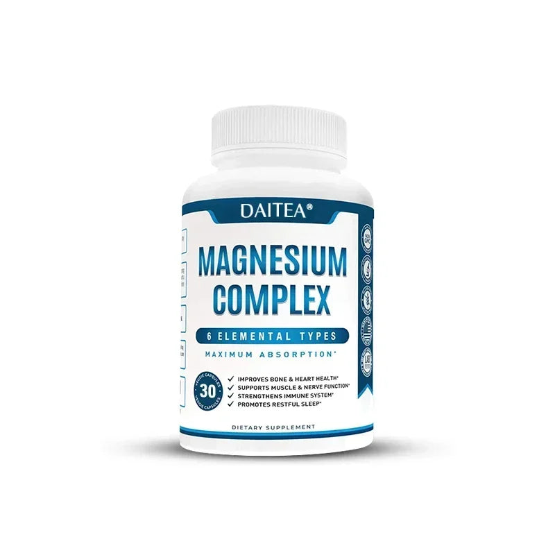Magnesium Complex Supplement - for Supporting Muscles, Nerves, Heart and Bones, High Absorption Vegetarian Capsules - Sun Studio