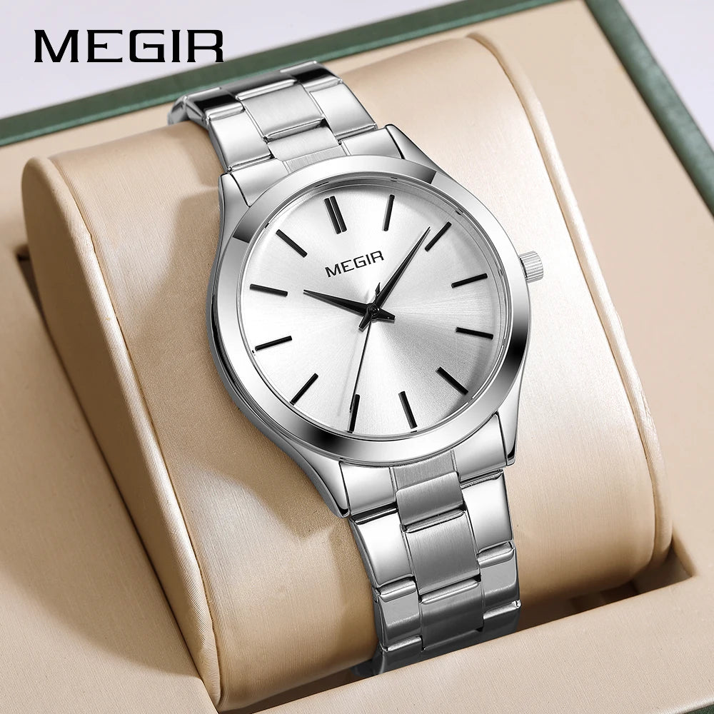 MEGIR Luxury Simple Quartz Men's Watch Business Stainless Steel Bracelet Luminous Watches Man High-Quality Clock reloj hombre - Sun Studio