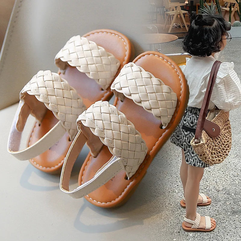 Summer Breathable Woven Grass Sandals for Girls Non-Slip Soft Sole Boho Style Toddler Sandals for Outdoor Beach Wedding Footwear - Sun Studio