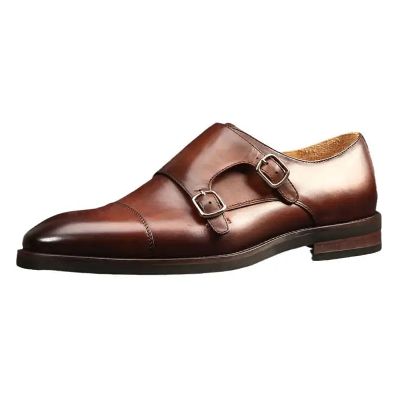 Brand Double Monk Strap Luxury Men Shoes Genuine Leather Handmade Fashion Designer Business Dress Shoes for Men Original - Sun Studio