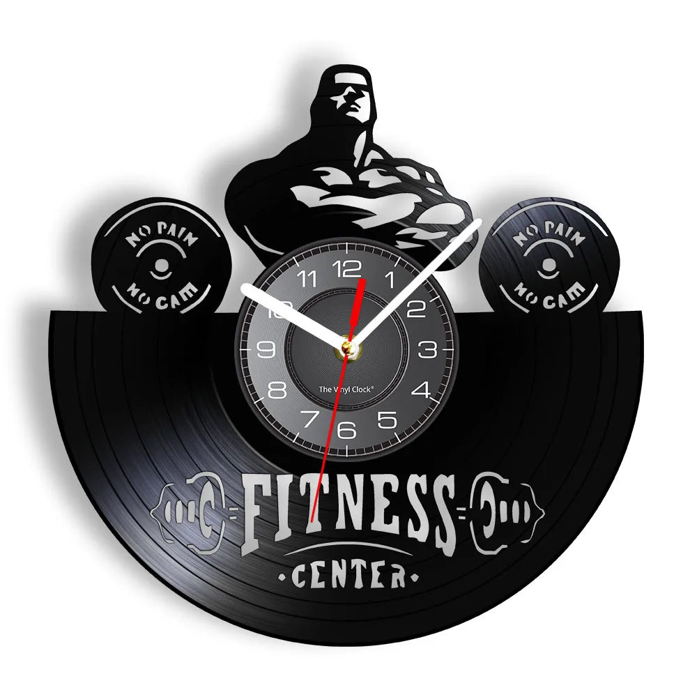 Fitness Equipment Theme Vinyl Record Fitness Wall Clock Home Decoration LED Backlight Modern Fitness Watch - Sun Studio