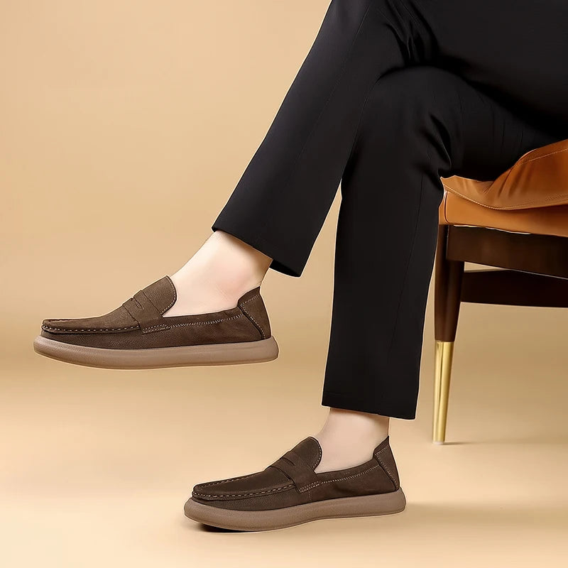 Fashion Genuine Leather Mens Shoes Business Casual Luxury Brand Soft Comfort Loafers Shoes High Quality Slip on Male Boat Shoes - Sun Studio