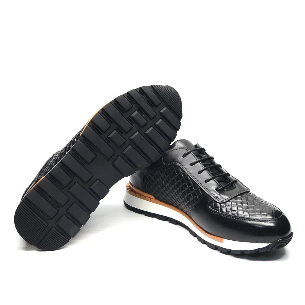 4 Colors Genuine Leather Man Luxury Sneakers Plaid Weave Pattern Lace-up Men Casual White Oxford Shoes Deals Spring Autumn 2024