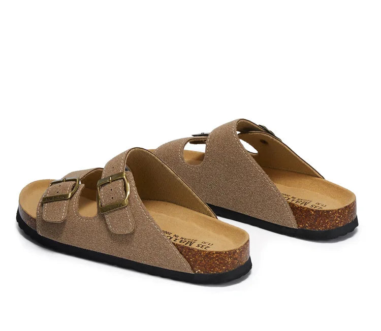 Summer Faux Suede Leather Cork Slippers Flip-flops Women Men Unisex Retro Wear Muller Slippers Fashion Casual Beach Sandals