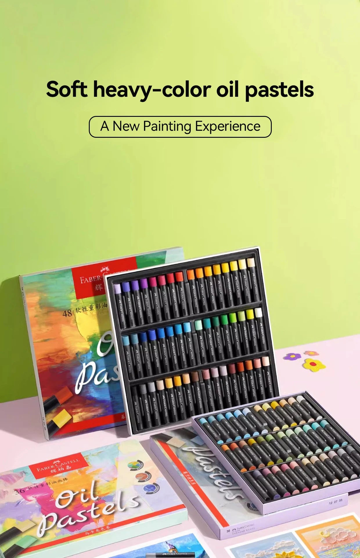 Faber-Castell Soft Oil Pastel Set 24/36/48 Vibrant Colors Creamy Texture Bullet Head Chalk for Artist Painting Drawing Beginners - Sun Studio