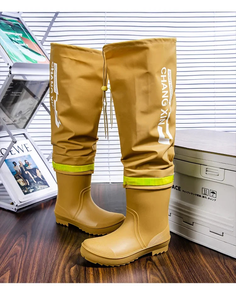 Men's Rain Boots Fashion High-Top Rain Boots for Outer Wear Long-Tube Waterproof and Non-Slip Couple Style Outdoor Fishing Boots - Sun Studio
