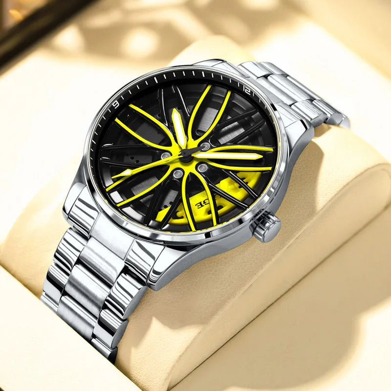 LIGE Men Watches Waterproof Rotary Sport Car Rim Man Luxury Watch Luminous Fashion Stainless Steel Quartz Men's Watches - Sun Studio