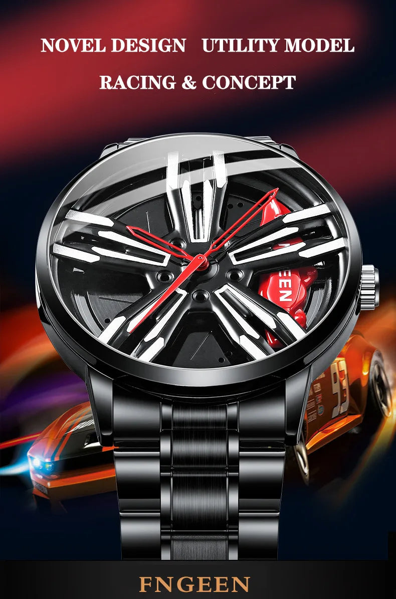 2025 New Racing Watches Men Custom Design Super Car Rim Watch Stainless Steel Black Retro Waterproof Watch Relogio Masculino - Sun Studio