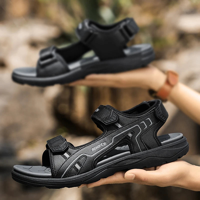 Classic Black Men's Sandals for Summer Wear-Resistant Breathable Beach Wading Shoes Outdoor Casual Walkig Sandals - Sun Studio