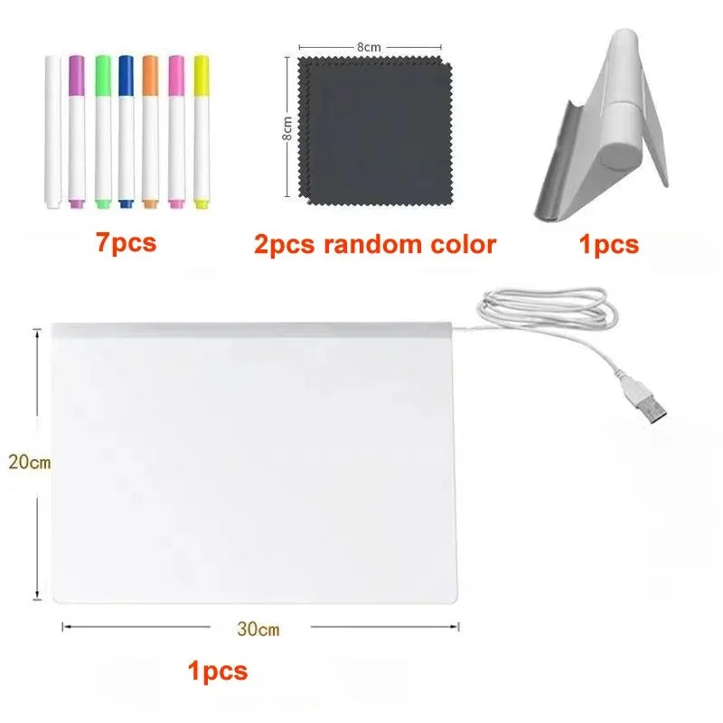 Magic Glow Kids Drawing Board: Reusable LCD Tablet with Night Light LED Note Board Erasable Light-Up Doodle Pad - Sun Studio