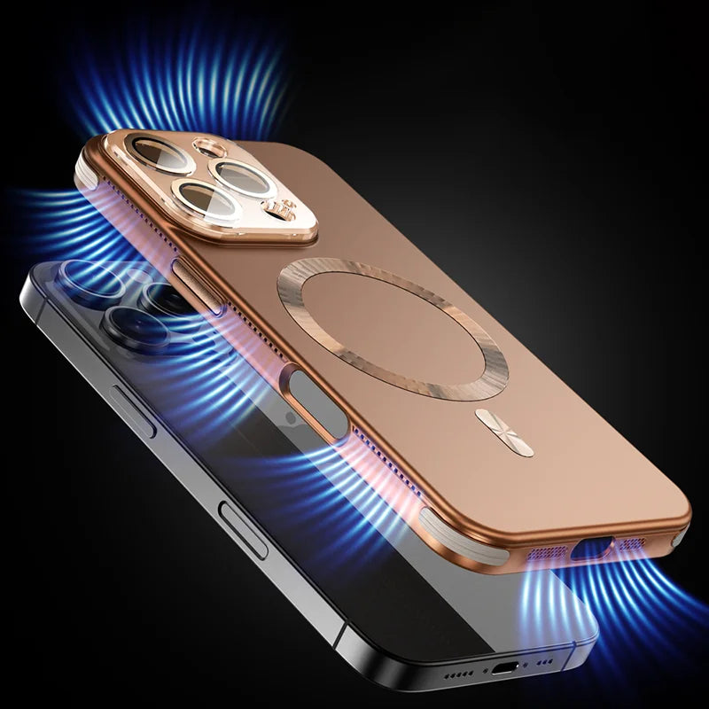 For Magsafe Magnetic Wireless Charging Luxury Solid Color Plating Phone Case For iPhone 16 Pro Max 14 13 15 Pro Max Back Cover - Sun Studio