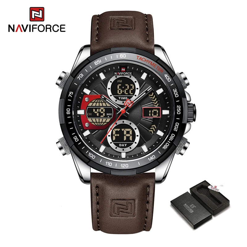 New NAVIFORCE Watches for Men Leather Mens Military Sport Waterproof Watch Quartz WristWatch Chronograph Male Clock - Sun Studio