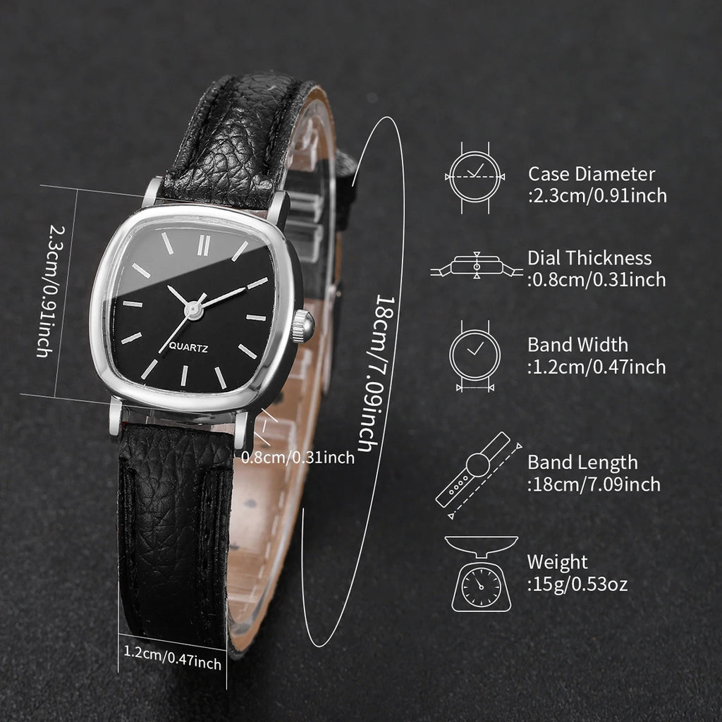 2PCS/Set Fashion Small Dial Women Watches Leather Band Square Quartz Watch for Ladies Clock Reloj Mujer （Without Box） - Sun Studio