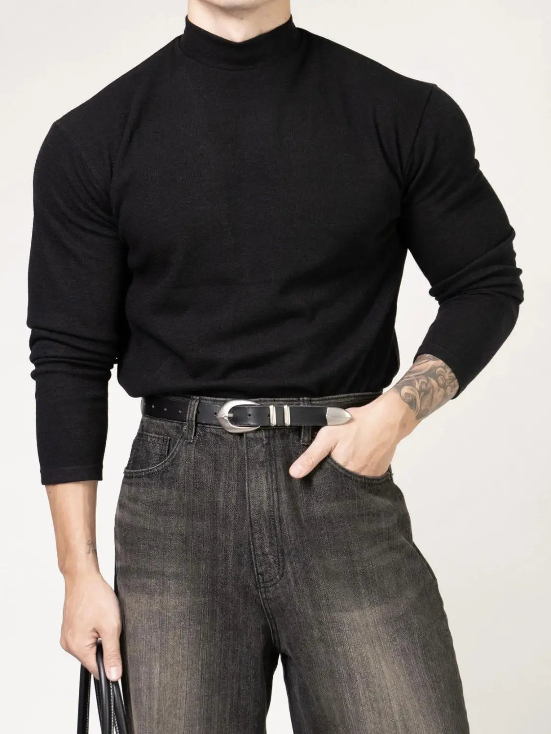 Fitness T-shirt Men's Clothes Spring Autumn Training Suit Threaded Turtleneck Slim Fit Sports Quick Dry Breathable Long Sleeves - Sun Studio